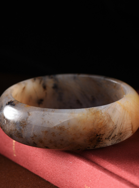 天然发丝玉髓手镯原矿俏色款镯女款玉石冰透玉镯子玛瑙礼物送女友