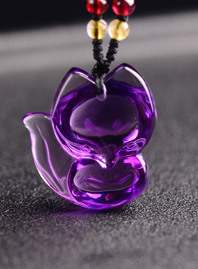 天然紫水晶饰品项链狐狸吊坠