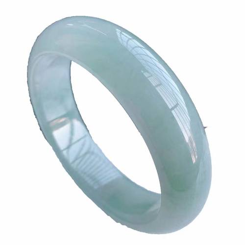 周大f福缅甸翡翠白底青手镯女士款正圈老坑冰糯种油青飘花玉手镯 - 图3