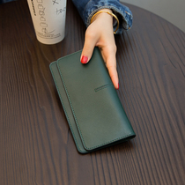 European and American big cards minimalist ultra-slim long purse woman genuine leather 2023 new temperament buckle position soft cow leather money clip