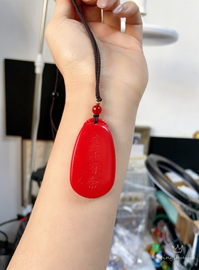 朱砂山水牌项链毛衣链红砂水飞砂鱼戏浪花吉祥物毛衣链本命年