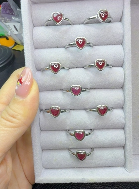 纯天然紫牙乌石榴石爱心戒指铜托活口开口圈精致百搭