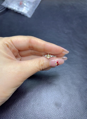 纯天然黄水晶六爪钻戒指烟花切铜托活口简单百搭
