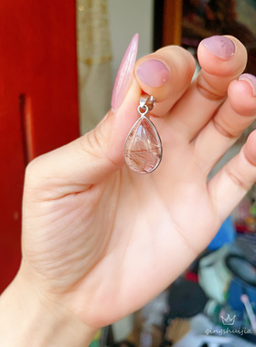 天然红铜发晶水晶水滴吊坠女款铜镀真金项链锁骨链简约百搭饰品