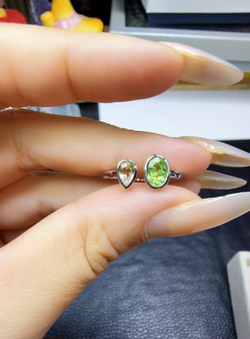 双石戒指活口天然橄榄石黄水晶石榴石紫水晶托帕石镶嵌铜镀金戒托