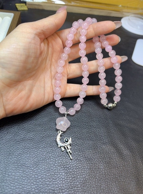 粉嫩嫩可爱少女心粉水晶星月项链送女友闺蜜礼物