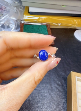 天然青金石戒指铜托活口简单百搭