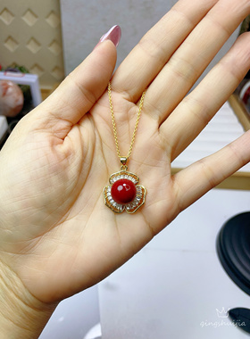 天然朱砂紫金砂项链 花朵款简单百搭 朱砂卡12mm
