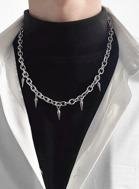 钛钢流苏铆钉锁骨项链男链条式