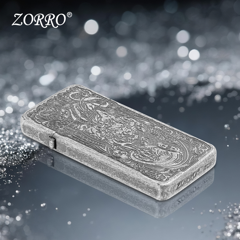 ZORRO佐罗官方旗舰店正品煤油打火机原铜超薄古银貔貅送男友礼物 - 图2