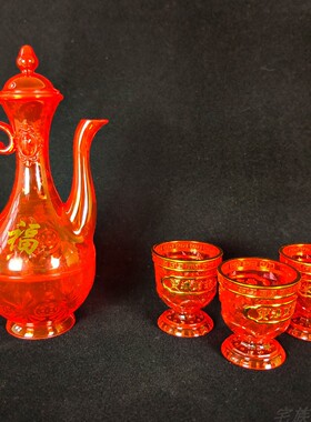 金色酒壶塑料酒杯水晶壶供佛摆件