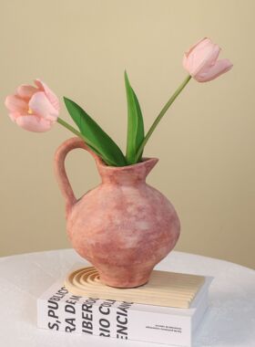 侘寂风陶艺花瓶做旧粗陶花瓶中古风装饰品摆件玄关插花瓶