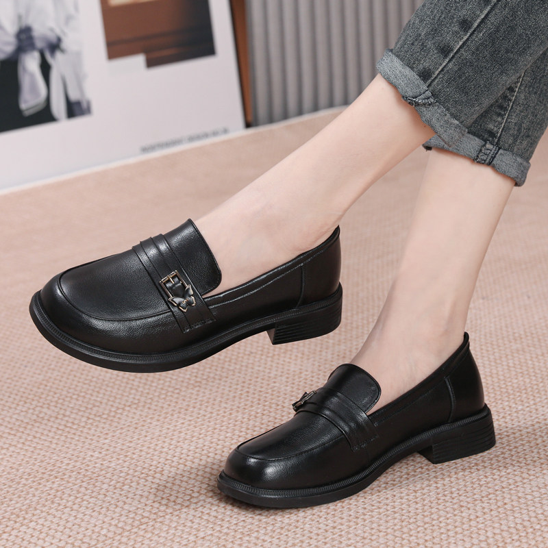 舒适粗跟乐福鞋女一脚蹬真皮防滑工作鞋41春秋百搭休闲女鞋英伦风,淘宝优惠券,粉丝福利购,淘宝优惠卷