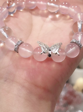 天然水晶粉水晶手串女款简约风格高级配搭天然白水晶设计水晶手串