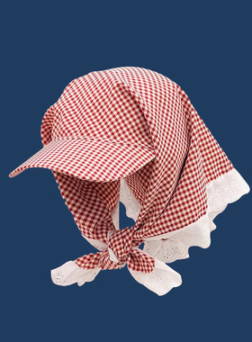 Korean Plaid Pastoral Bandana Triangle Scarf Baseball Cap
