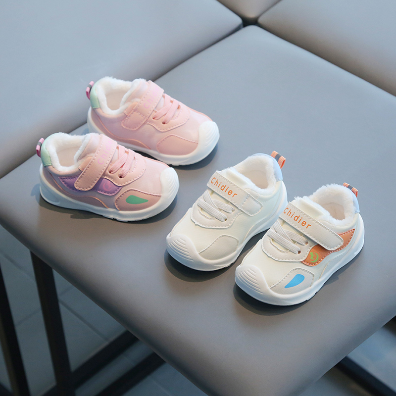 小溜宝冬季加绒婴儿学步鞋男软底1一3岁女童运动机能鞋小童二棉鞋