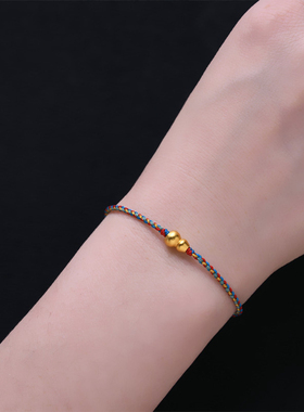 S925银镀金葫芦红绳手链脚链五彩绳男女本命年护身平安转运手绳