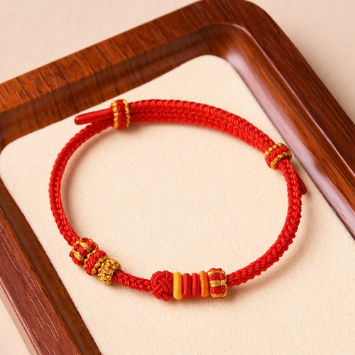 转运珠手绳手工编织红色可穿黄金珠DIY配件吊坠手串本命年好运绳 - 图1