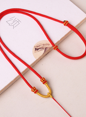 手工编织玉佛头项链绳女男无事牌黄金吊坠编绳项链挂坠黑红挂件绳