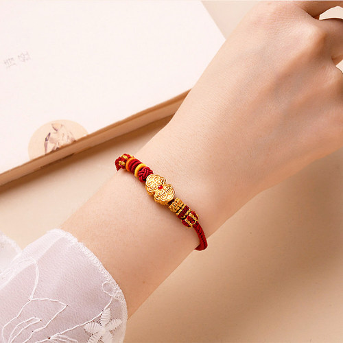 转运珠手绳手工编织红色可穿黄金珠DIY配件吊坠手串本命年好运绳 - 图2