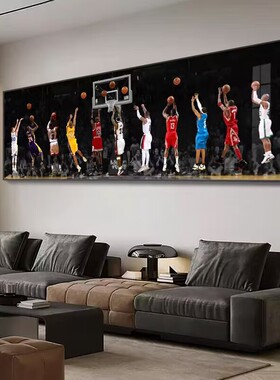 NBA众星投篮客厅装饰画科比LED灯篮球全明星挂画男孩卧室床头壁画