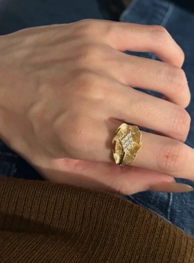 s925纯银镀18k金意大利拉丝工艺绸缎裙边设计碎指感复古