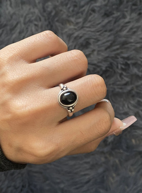 银韵925纯银南红玛瑙民族风活口戒指素圈复古个性百搭指环饰品女