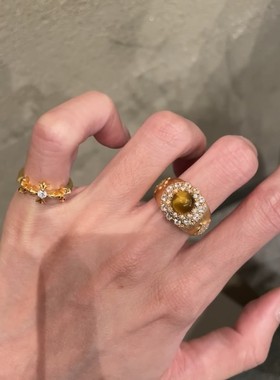 意大利拉丝工艺虎眼戒指美拉德轻奢感叠戴超闪戒指