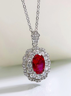 2025 新款S925银红宝石6*9项链珠宝首饰ins风项链气质质感