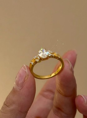 S925纯银闪钻鸽子蛋戒指复古设计感意大利拉丝繁星食指戒