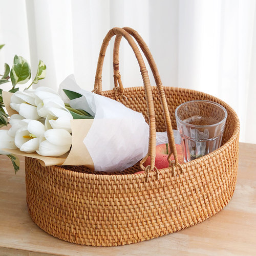 越南藤编水果篮子菜篮购物篮面包篮糖果收纳篮野餐篮花篮ins创意 - 图2