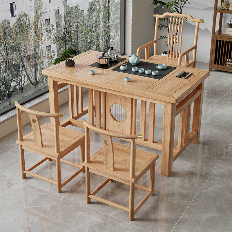 阳台实木茶桌椅组合原木色新中式茶几茶具套装办公室家用功夫茶台