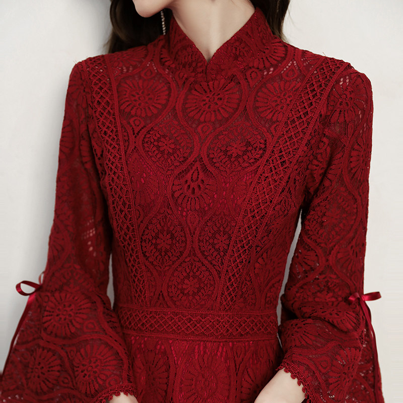 新娘平时可穿酒红色结婚回门连衣裙 森度凡礼服/晚装