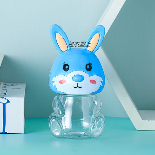 PET可爱兔子卡通透明塑料包装收纳罐食品级零食瓶子包装手提密封 - 图2
