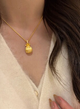 幸运镶钻小福袋项链女新中式精致钱袋子锁骨链配饰送闺蜜礼物