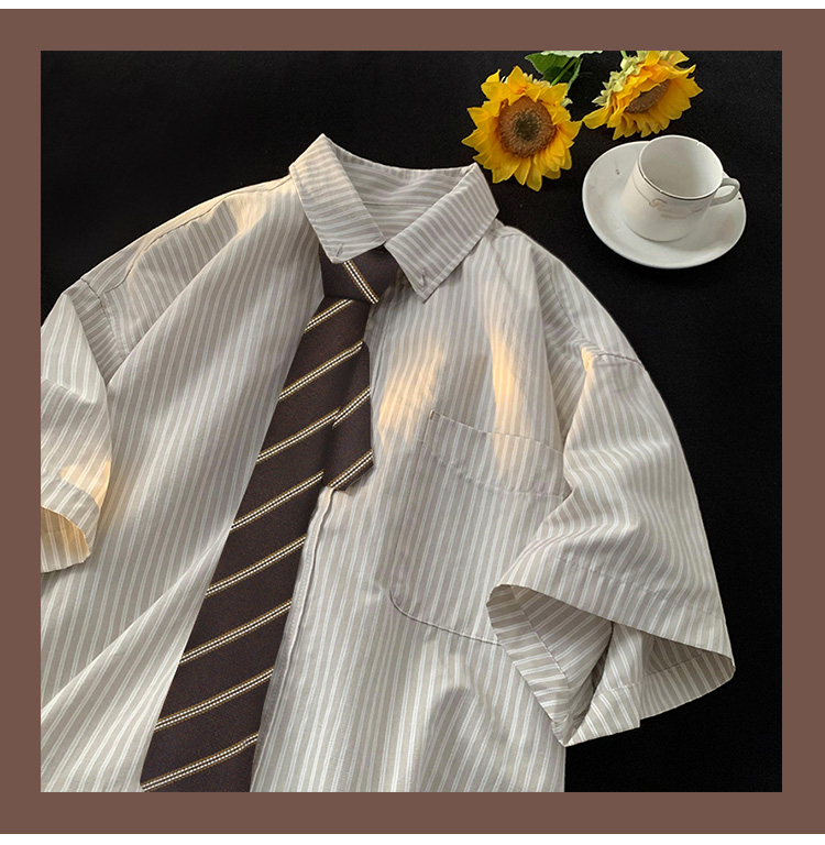 棕色领带DK衬衫男学生学院风咖啡色条纹复古免打装饰jk领结女配饰 - 图0