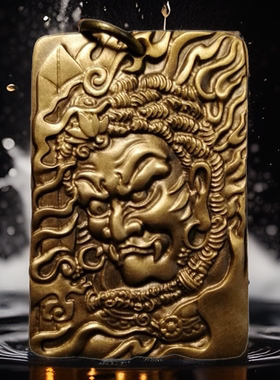 黄铜不动明王男款复古低调项链吊坠双面图案思沛铜雕