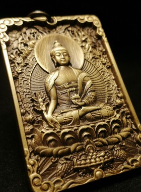 思沛铜浮雕药师如来三身药王佛牌低调殊胜手工复古风格吊坠艺术品
