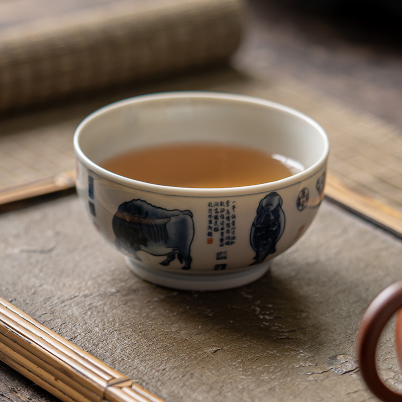 舍己宜物复古主人杯手绘五牛小茶杯纯全手工功夫茶杯单杯套装