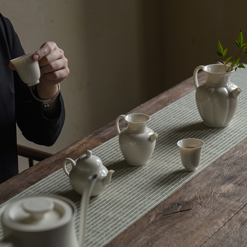 定制舍己宜物复古手杏白釉手工茶壶泡茶壶陶瓷单壶小茶壶小号泡茶 - 图0