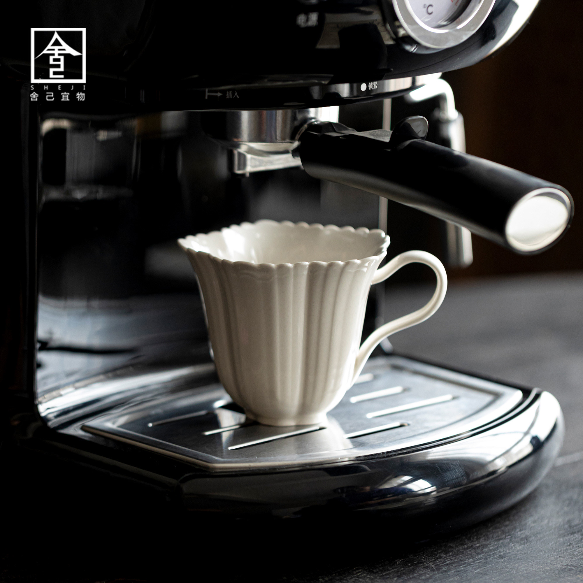 复古草木灰咖啡杯现代创意花型陶瓷带碟子花茶杯套装下午茶马克杯