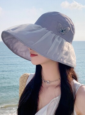 甜美立体蝴蝶结网纱空顶渔夫帽女
