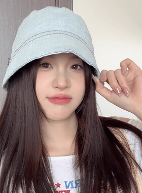 韩版水洗做旧牛仔渔夫帽女显脸小