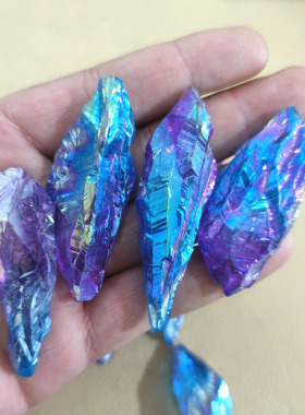 电镀天然水晶柱水晶原石矿石标本摆件diy饰品配件鱼缸造景水晶石