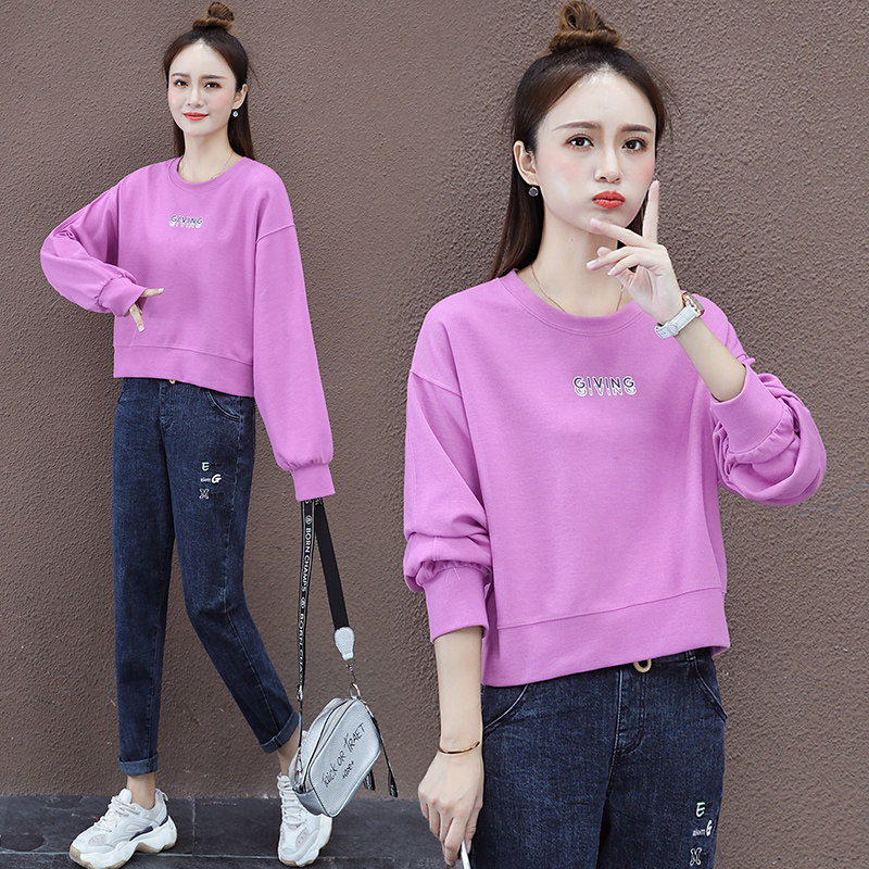 短款女2020年新款秋装紫色以纯卫衣 尚吻蔓卫衣/绒衫