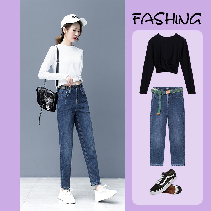 以纯官方旗舰店高腰宽松显瘦牛仔裤 尚吻蔓牛仔裤