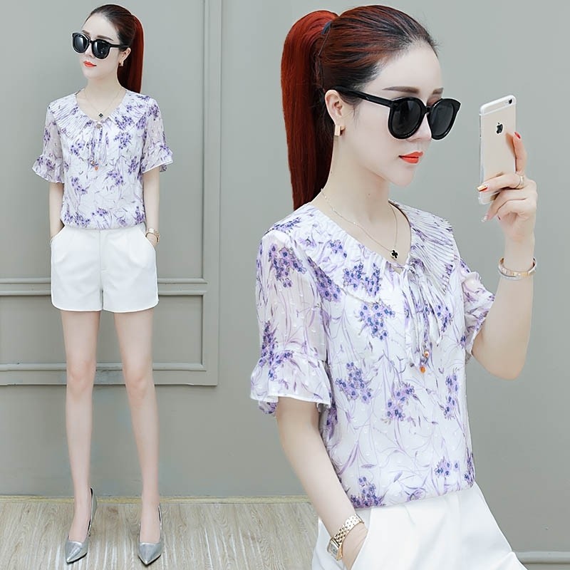 a21p官方旗舰店官网短袖新款雪纺衫 尚吻蔓蕾丝衫/雪纺衫