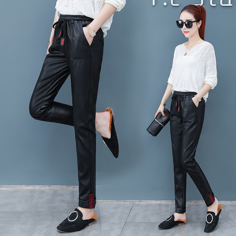 以纯官方旗舰店高腰pu宽松2020皮裤 尚吻蔓休闲裤