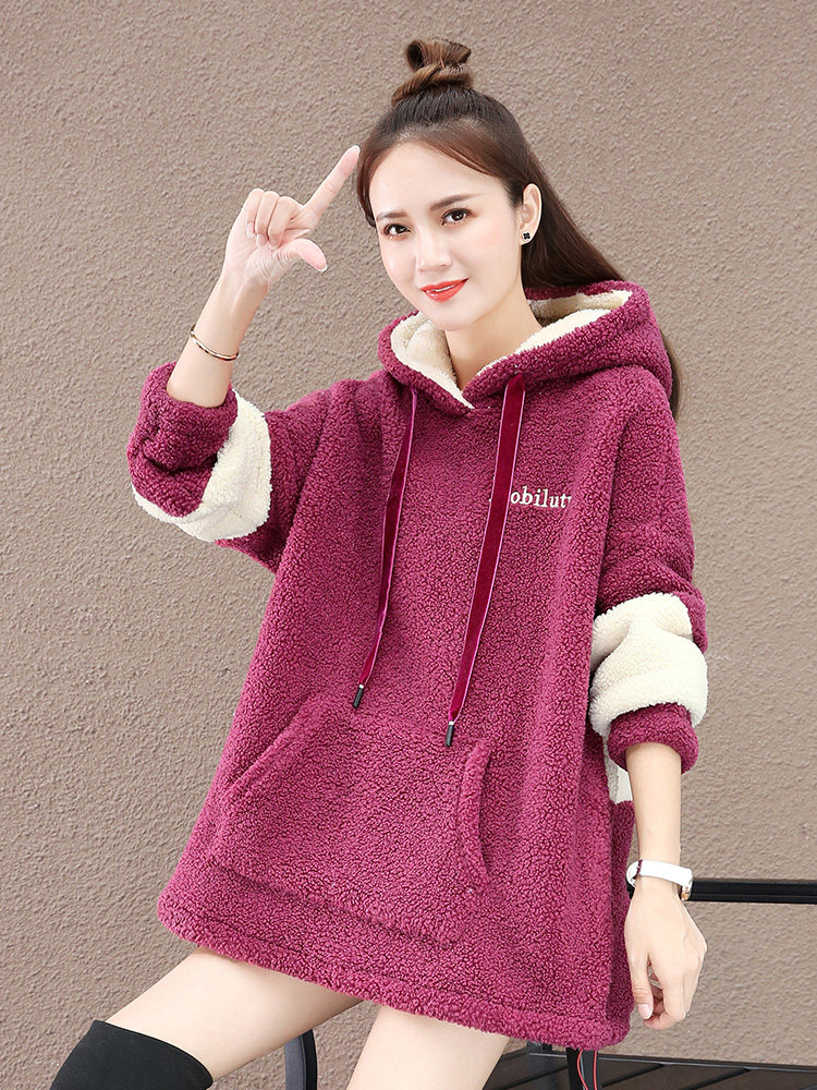 以纯官方旗舰店加绒加厚羊羔毛卫衣 尚吻蔓卫衣/绒衫