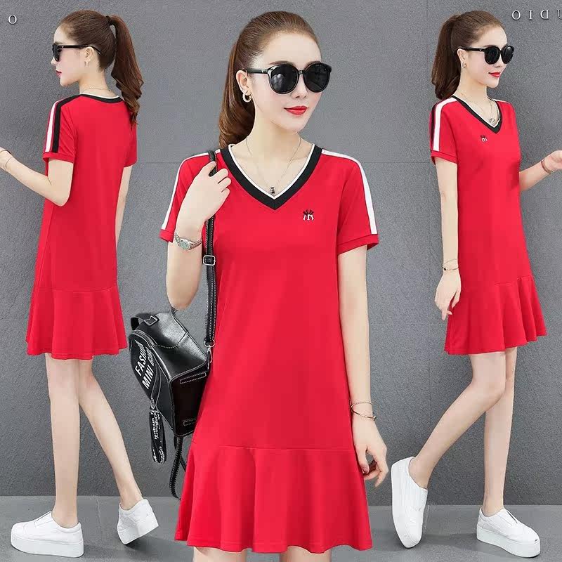 帕菲女装短袖中长款欧贝妮夏卫衣 尚吻蔓连衣裙